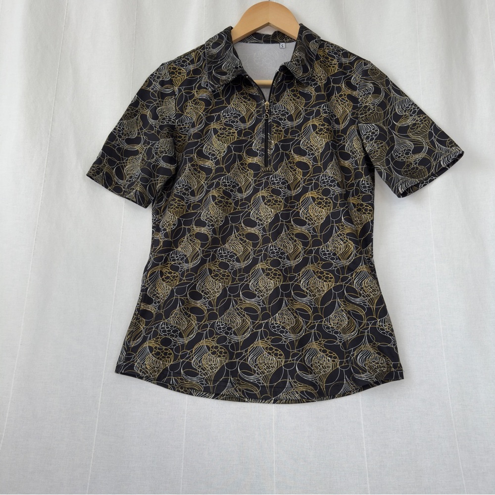 Sport Haley | Black & Gold Swirl Print 1/4 Zip Golf Polo Shirt | US S